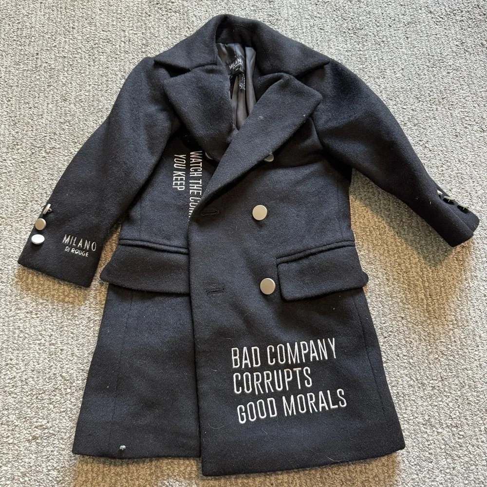 Milano Di Rouge Kids Christian Trench Coat NEW Size 2T $198 Black Wool Blend‎